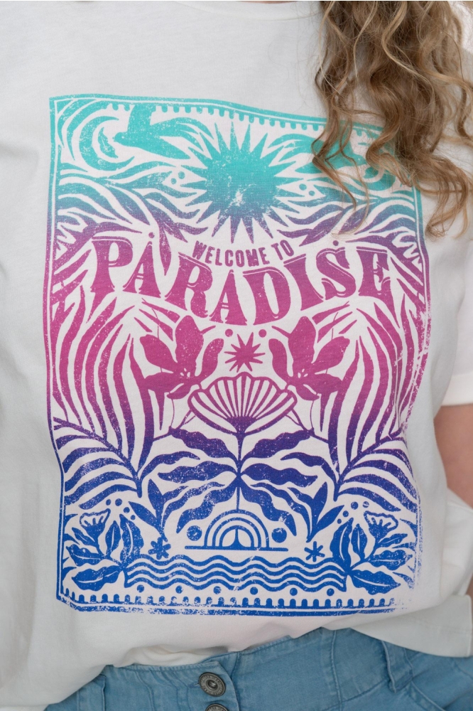 BASIC T SHIRT MET KLEURRIJKE PRINT EN TEKST 52373 24 000010 OFF-WHITE/PURPLE/BLUE